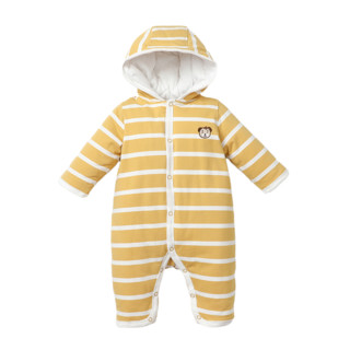 艾贝小熊 IBEY-2065 婴儿连帽连体衣 黄白条纹 59cm
