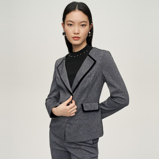 Koradior 珂莱蒂尔 2021年秋季新款灰色长袖上衣女假两件西装职业职场收腰