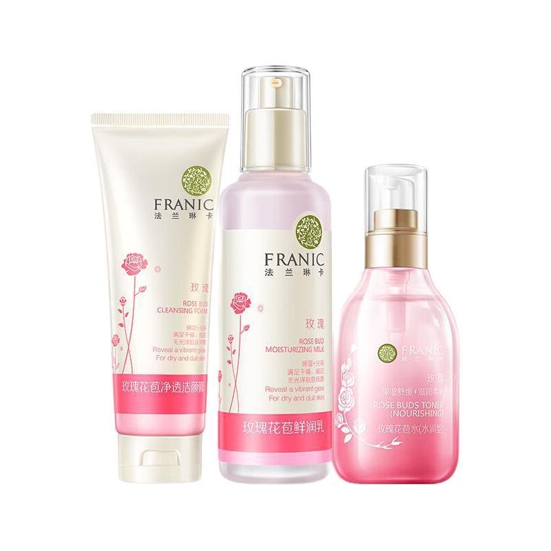 FRANIC 法兰琳卡 玫瑰花苞护肤套装 (净透洁颜膏120g+水160ml+鲜润乳120g)