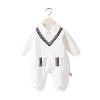 PAPA LEMON PS1103 婴儿V领连体衣 白色帅气条纹 73cm