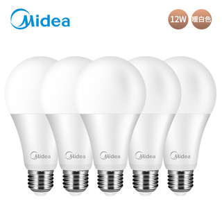 Midea 美的 led灯泡节能E27大螺口螺纹球泡12W暖白五只装