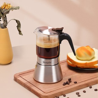 Mongdio 摩卡壶双阀 不锈钢家用煮摩卡咖啡壶意式浓缩咖啡机
