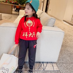 儿童卫衣卫裤套装加绒加厚保暖套装中国风新年拜年服