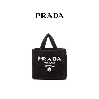 PRADA 普拉达 女士羊皮毛托特包 毛绒包1BG374VMIO-2EC9-F0967 黑色 TU新年礼物