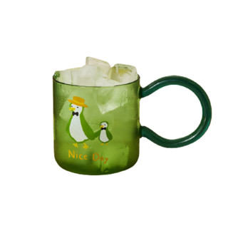 肆月 玻璃杯 450ml 绿色小企鹅
