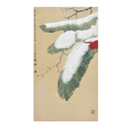 中国嘉德 谢稚柳《瑞雪图》85×48cm 1941 设色纸本 立轴 Lot282