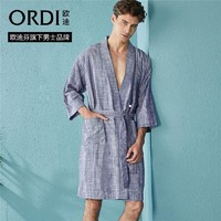 ORDI 欧迪 睡袍男士浴袍2021夏季宽松系带时尚棉舒适透气睡衣XH1313 迷雾蓝 均码