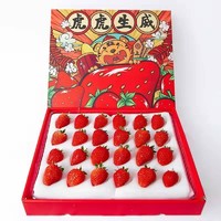 PLUS会员：甜莓小康 丹东特产九九红颜草莓 精选特大果 虎虎生威礼盒24颗 净重约2斤