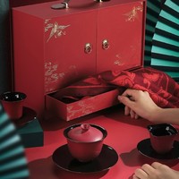 故宫文化 四时佳瑞丝巾茶具套装 手工陶制茶具礼品礼盒装