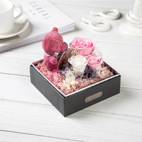 SEEROSE进口永生花苔藓玫瑰小熊礼盒摆件新年情人节女友生日礼物（我爱你宝贝-粉色-礼盒装）