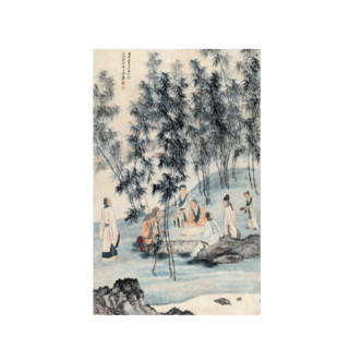 中国嘉德 张大千《竹溪六逸图》128.5×80.5cm 1944 设色纸本 立轴 Lot290