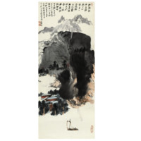 中国嘉德 张大千《严陵濑》112×45.5cm 1973 设色纸本 镜心 Lot294