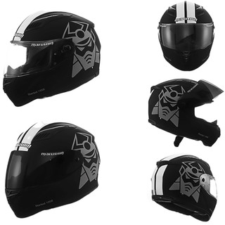 MARUSHIN 马鲁申 BFF-B5 摩托车头盔 全盔 哑黑牛头 透明镜片装 XXL码