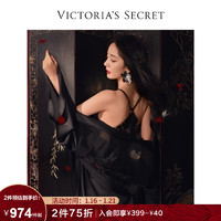 VICTORIA'S SECRET 维密 维多利亚的秘密 缎面鸢尾花刺绣网纱系带和服式睡袍 54A2黑色 11195729 XS/S