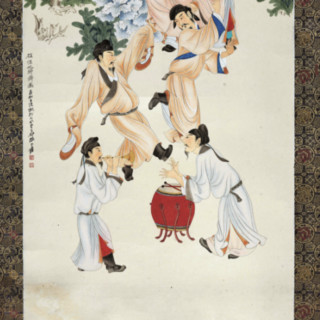 中国嘉德 张大千《仿顾恺之醉舞图》124.5×60cm 1947 设色纸本 镜心 Lot289