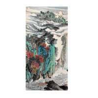 中国嘉德 陆俨少《江云石壁》138×69cm 1990 设色纸本 立轴 Lot321