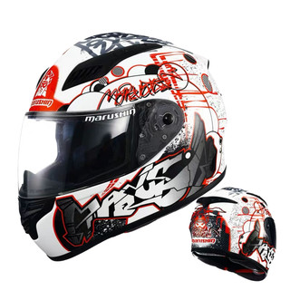 MARUSHIN 马鲁申 BFF-B5 摩托车头盔 全盔 白红涂鸦 透明镜片装 XL码