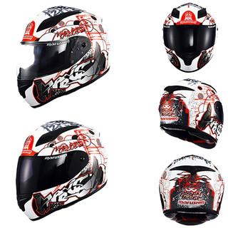 MARUSHIN 马鲁申 BFF-B5 摩托车头盔 全盔 白红涂鸦 透明镜片装 XXL码