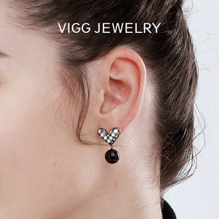 VIGG棋盘格爱心耳钉女小众设计秋冬耳环高级感复古耳饰气质银耳针
