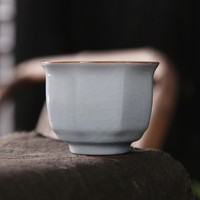 哥窑八方杯 6.6x5cm 可养可开片 