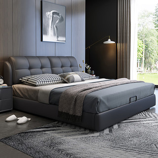 LANSHOME 兰秀家居 床 真皮床卧室双人床现代简约 主卧实木软靠储物床1.8米2m皮床