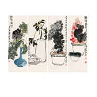 中国嘉德 齐白石 博古四屏 99.5×34cm*4 设色纸本 立轴 Lot339