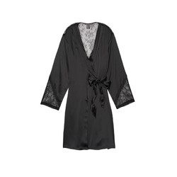 VICTORIA'S SECRET 维多利亚的秘密 维密 维多利亚的秘密性感尚蒂伊蕾丝拼接缎面长款和服式睡袍 54A2黑色 11157765