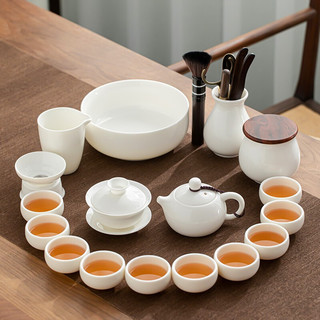 苏氏陶瓷 SUSHI CERAMICS）德化白瓷功夫茶具套装羊脂玉陶瓷三才盖碗泡茶壶茶洗茶叶罐大套组