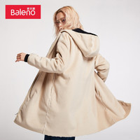 Baleno 班尼路 冬季上衣女连帽纯色长袖简约保暖中长款开衫毛呢外套