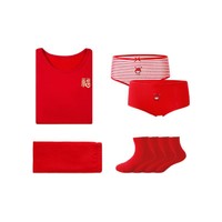 Hodo Men 红豆男装 鸿运系列 女童内衣裤加绒加厚组合套装1 红色 130cm
