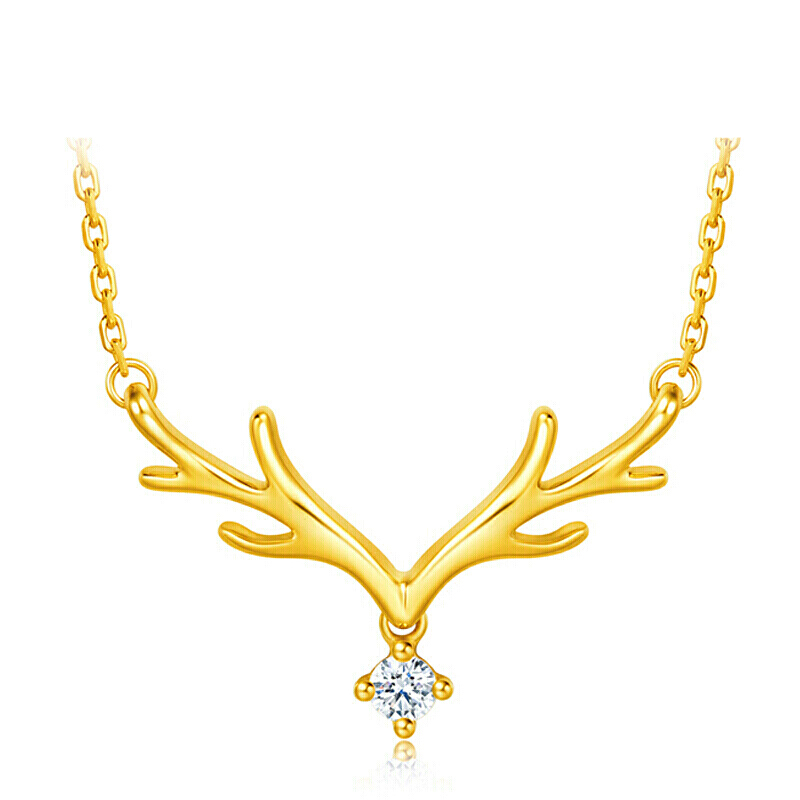 CHOW TAI FOOK 周大福 17916系列 NU1977 一鹿有你22K黄金钻石项链 0.03克拉 40cm 2g