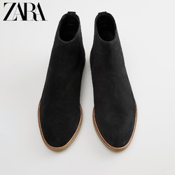 ZARA [折扣季]男鞋 黑色反绒皮饰层牛皮革复古短靴 12013820040