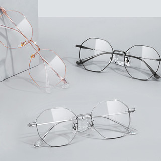 LASHION 乐申 121211 玫瑰金色纯钛眼镜框+平光防蓝光镜片