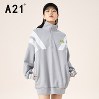 A21 女装针织韩版立领落肩长袖卫衣衫 中灰 S