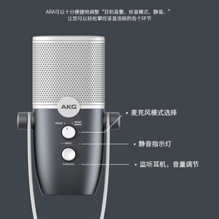 AKG 爱科技 ARA USB电容麦话筒 录音配音有声书小说喜马拉雅直播全民k歌麦克风 电脑手机通用 ARA+Typec OTG线