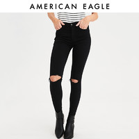 AMERICAN EAGLE AEO黑色破洞牛仔裤女超高腰紧身小脚裤American Eagle 3435_1738