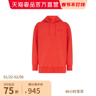 Y-3 红色纯棉2021冬logo印花男士连帽长袖卫衣新年礼物