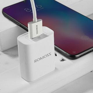 ROMOSS 罗马仕 AC18A 手机充电器 USB-A 18W+CB308 Type-C 3A 数据线 PVC 白色