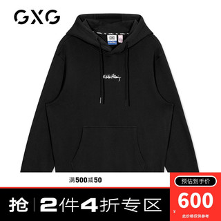 GXG x KH春季新款商场同款黑色涂鸦印花卫衣男连帽衫