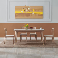 QuanU 全友 家私抗菌餐桌椅组合钢化玻璃实木架餐桌椅670122