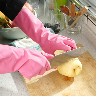 妙洁洗碗手套家务厨房耐用型家用橡胶皮洗衣服女加绒防水乳胶清洁