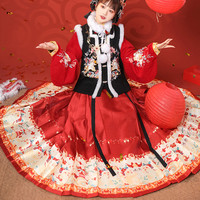 SHANGYUNXI 裳云兮 明制汉服 福虎呈祥 女士立领衫方领比甲马面裙毛领老虎帽老虎包 SXX-031 红色+黑色 S