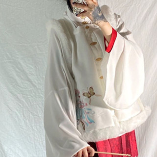 墨子研 明制汉服 女士方领对襟比甲中衣马面裙 MZY-073 白色+红色 S