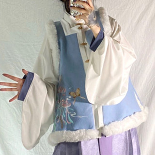 墨子研 明制汉服 女士方领对襟比甲中衣马面裙 MZY-073 天蓝色+紫色 S