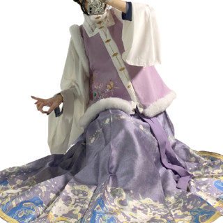 墨子研 明制汉服 女士方领对襟比甲中衣马面裙 MZY-073 紫色 S