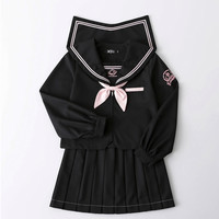 小瑾原创 JK制服 星球 暗黑水手服上衣+下裙+黑袜+领结 4件套