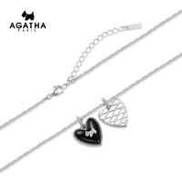AGATHA 瑷嘉莎925银编织纹爱心玛瑙项链情侣锁骨链女