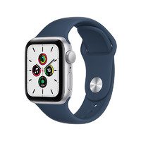 Apple 苹果 Watch SE 智能手表 40mm  GPS版 银色铝金属表壳 深邃蓝色硅胶表带 (心率、GPS、扬声器)