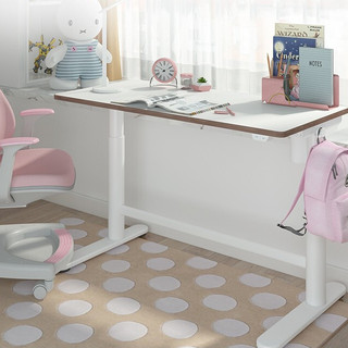 Loctek 乐歌 EC1+S03 电动极简书桌 白色+双背椅 粉色