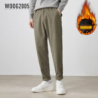 WOOG2005 加绒加厚灯芯绒长裤男2021冬季新款保暖小脚修身休闲裤子